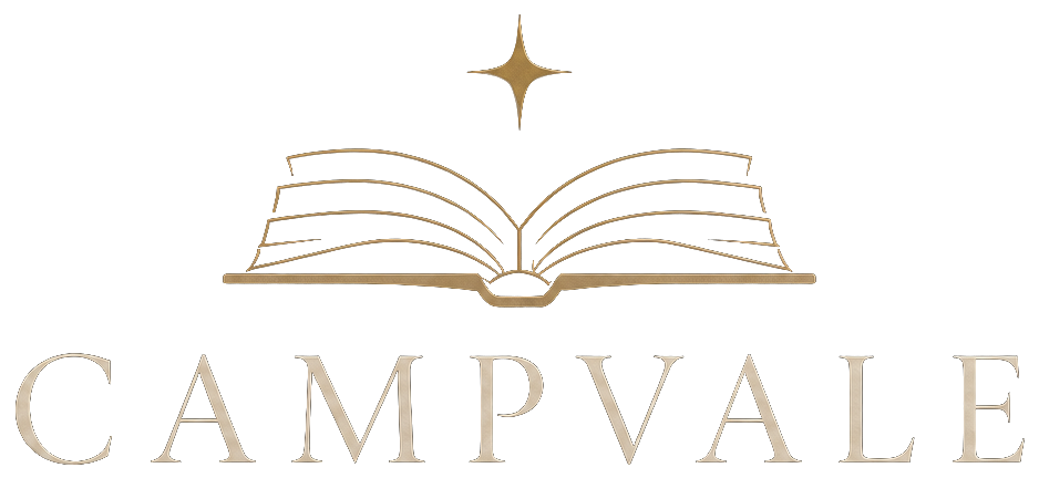 CampVale, open book wordmark