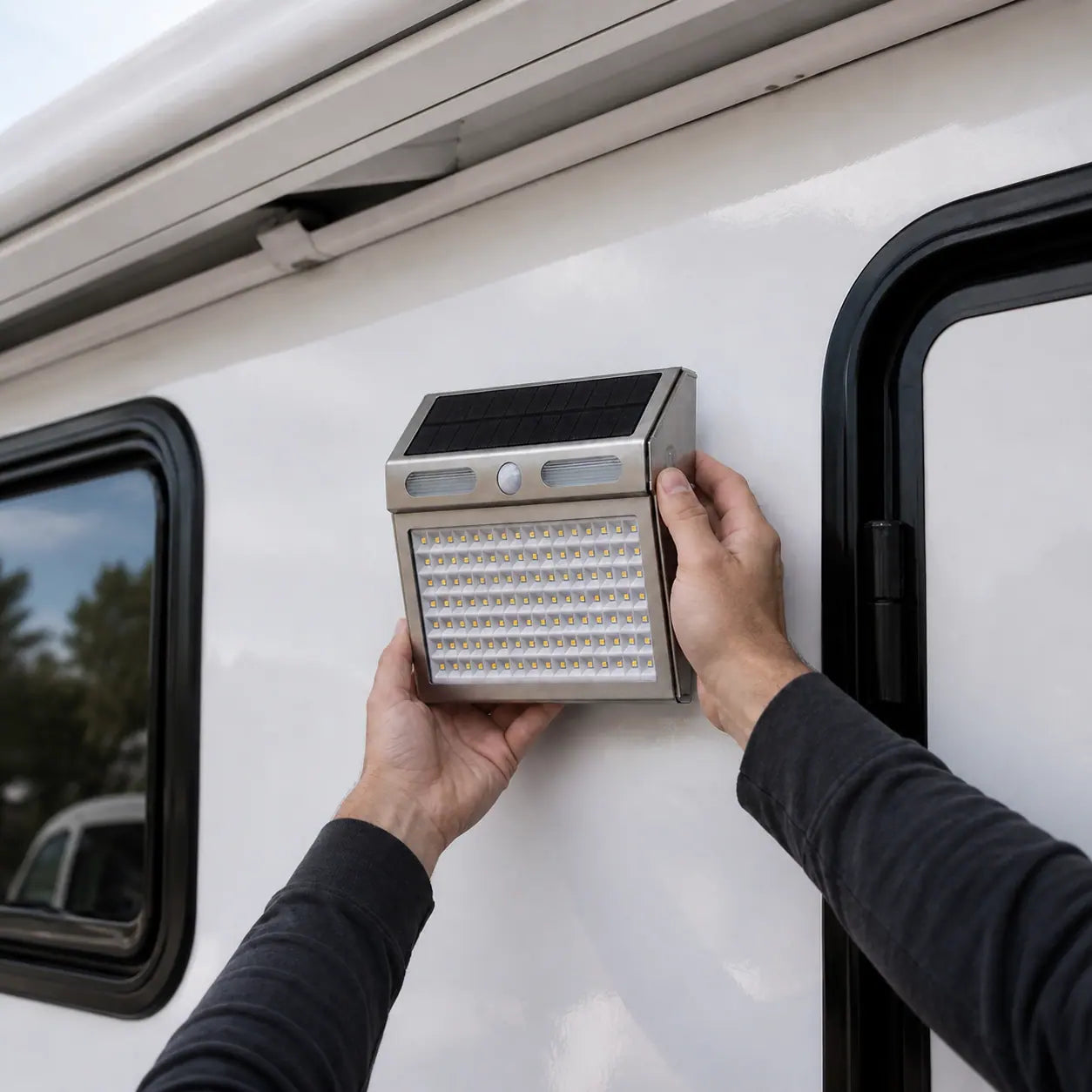 Holding the light against the RV wall