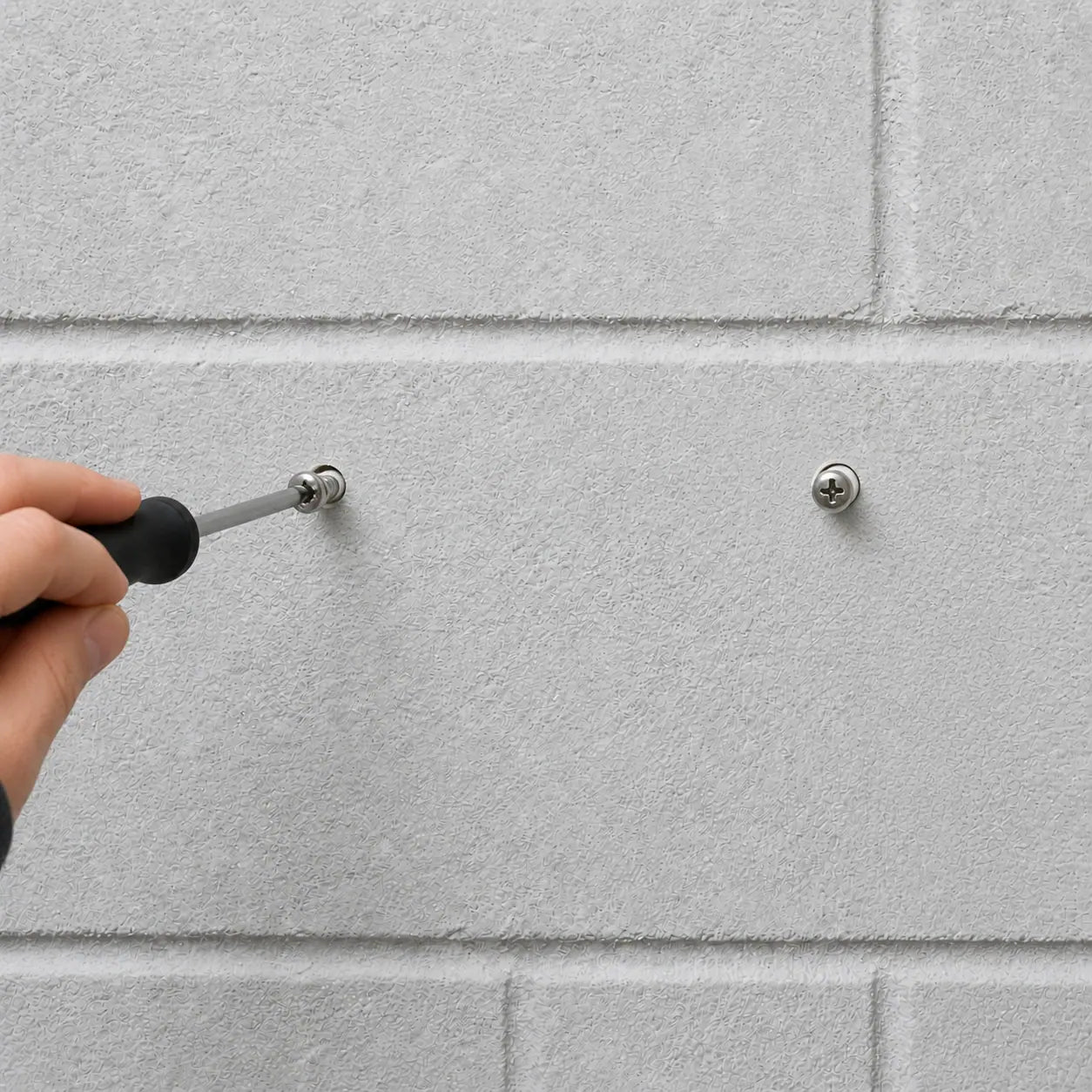 Driving the screws into the anchors
